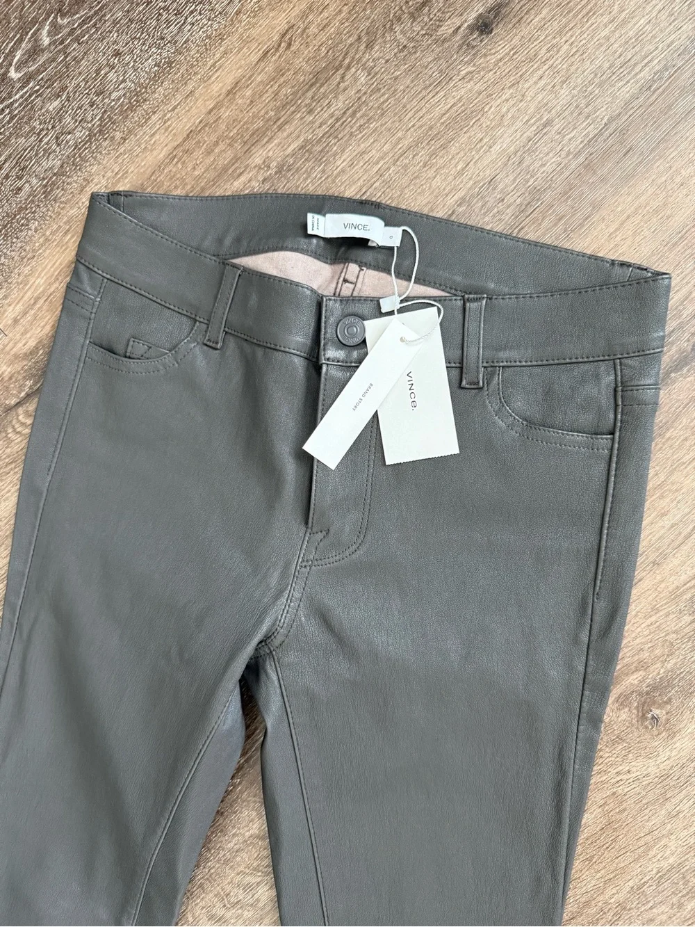 Vince Lamb Leather Skinny Pants Gray Taupe Size 0 NWT Luxury Stretch Leather